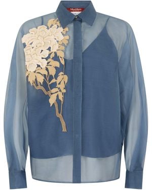 Max Mara Silk Shirt With Embroidery - Blue
