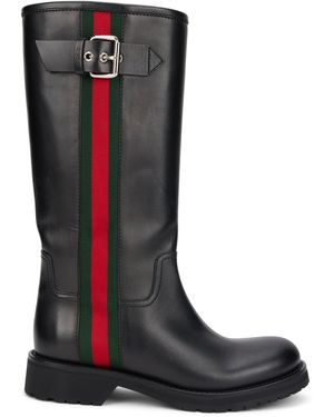 Gucci High Boots With Web Band - Black