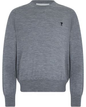 Ami Paris Wool Crew Neck Jumper - Grey