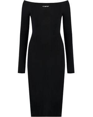 Off-White c/o Virgil Abloh Viscose Knit Midi Dress With Logo Intarsia - Black