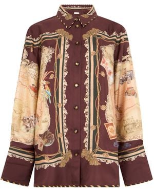 Zimmermann Silk Shirt With Printed Pattern - Brown