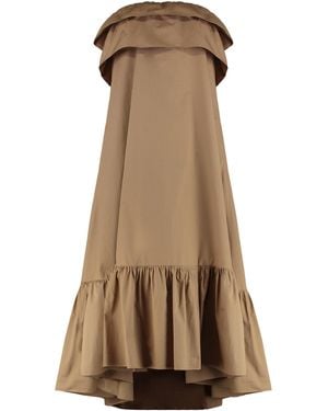 Saint Laurent Poplin Off-The-Shoulder Dress - Brown