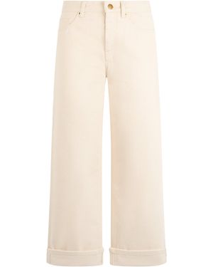 Moncler Comfortable Cotton Twill Trousers With Cuff For - Natural