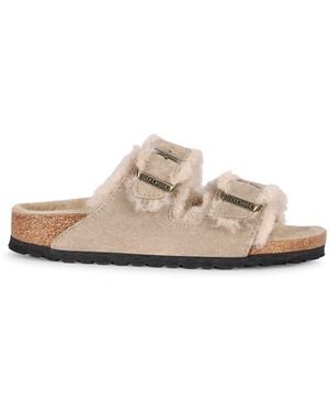 Birkenstock Slides Arizona in pelle e pelliccia - Rosa