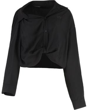 Balenciaga One Shoulder Poplin Shirt - Black