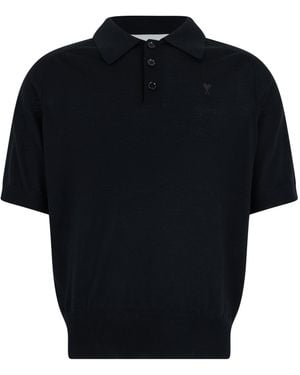 Ami Paris Wool Jumper With Short Sleeves - Blue