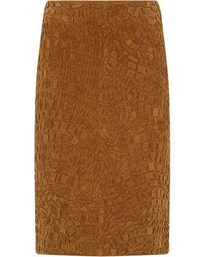 Yves Salomon Crocodile Effect Leather Skirt - Brown