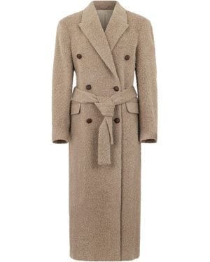 Golden Goose Double-Breasted Coat With A Belt - Natural