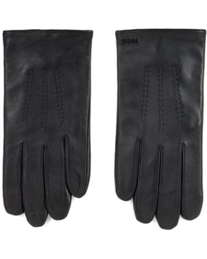 BOSS Soft Leather Gloves With Wool Lining - Black