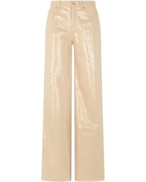 7 For All Mankind Cotton Wide Trousers With Sequins - Natural
