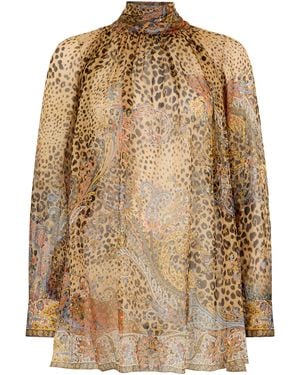 Etro Animal Print Silk Blouse - Natural