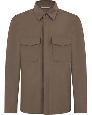 Canali Wool Shirt With Long Sleeves - Brown