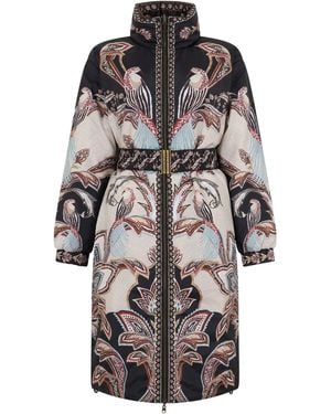 FARM Rio Long Printed Jacket With Belt - Black
