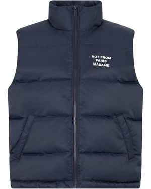 Drole de Monsieur Padded Gilet With High Collar, Zip Front & Side Pockets - Blue