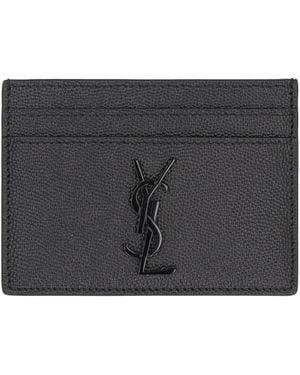 Saint Laurent Cassandre Logo Detail Leather Card Holder - Grey