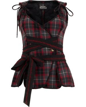 Vivienne Westwood Draped Tartan Asymmetrical Bandeau-Style Sleeveless Top With Side Ties - Black