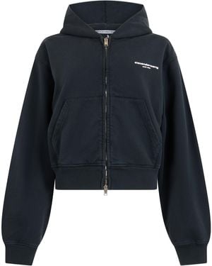 Alexander Wang Cropped Hoodie With Zip - Blue