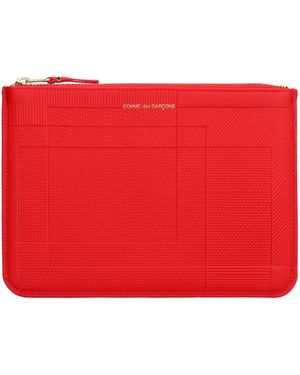 Comme des Garçons Logo Detail Flat Leather Pouch - Red