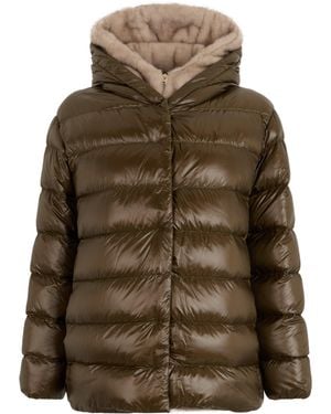 Herno Padded Jacket With Hood With Synthetic Fur - Brown
