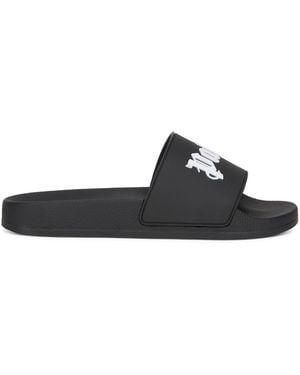 Palm Angels Rubber Sandals With Logo - Black