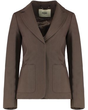 Fendi Wool-Mohair Blend Blazer - Brown