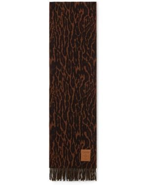 Ganni Animal Print Wool Scarf - Brown