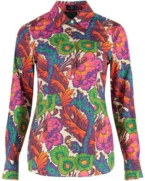 Etro Floral Printed Curved Hem Shirt - Red
