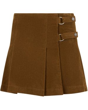 Golden Goose Short Velvet Skirt With Pleats - Brown