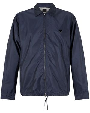 Prada Giacca stile camicia con applicazione logo e zip - Blu