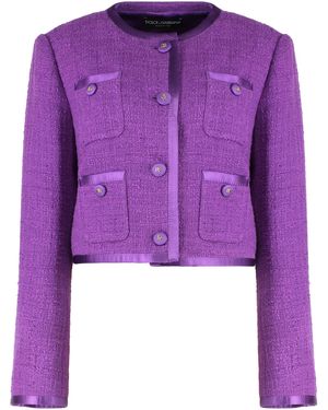 Dolce & Gabbana Tweed Jacket With Front Pockets Cotton Blazers - Purple