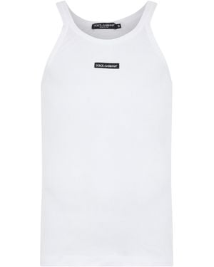 Dolce & Gabbana Ribbed Tank Top Cotton T-Shirts - White