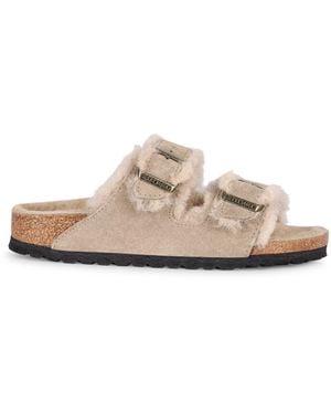 Birkenstock Arizona Leather And Fur Slides - Pink