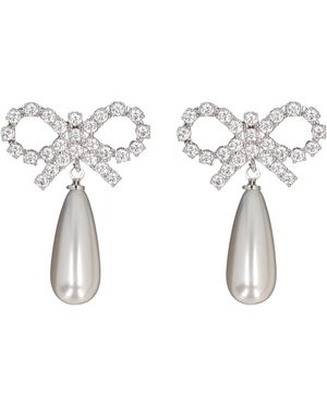 Self-Portrait Orecchini Crystal Bow Pearl - Bianco