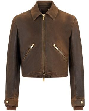 Golden Goose Cropped Leather Jacket - Brown