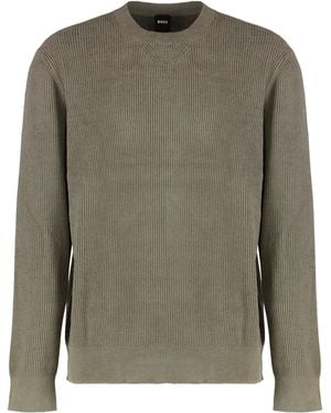 BOSS Jumper With Velvet Ribbed Effect - Green