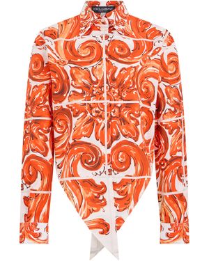 Dolce & Gabbana Cotton Shirt With Majolica Print - Orange