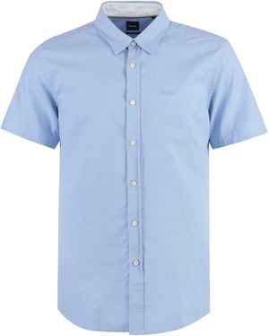 BOSS Short Sleeve Cotton Shirt - Blue