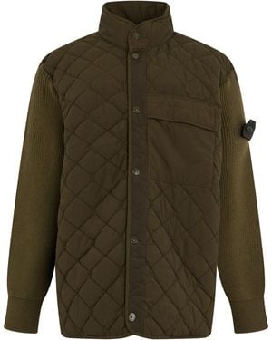 Stone Island Quilted Jacket With High Collar - Green