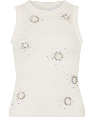 Des Phemmes Ribbed Tank Top With Rhinestones - Natural
