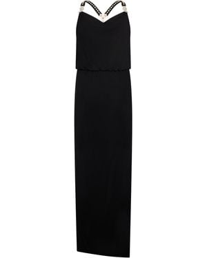 Versace Long Dress With Jewel Straps - Black