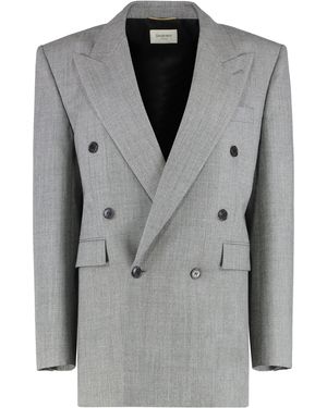 Saint Laurent Double-Breasted Wool Jacket - Grey