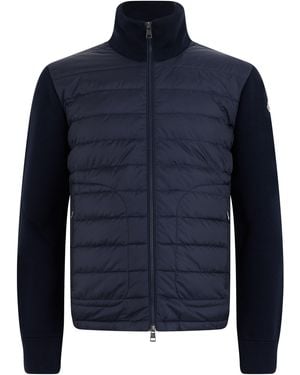 Moncler Quilted Jacket With Contrasting Sleeves - Blue