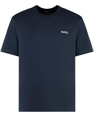 A.P.C. Crew-Neck T-Shirt Dark-Ecru/Ecru Cotton T-Shirts - Blue