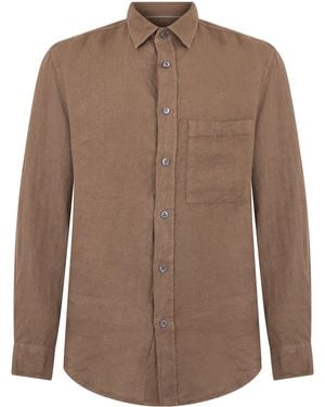 Canali Linen Shirt With Long Sleeves - Brown