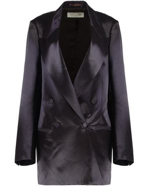 Dries Van Noten Satin Double-Breasted Jacket - Black