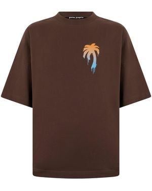 Palm Angels Cotton Jersey T-Shirt With Print - Brown