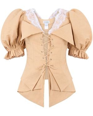 LES FILLES D'EVA Stretch Linen Top With Puff Sleeves - Natural