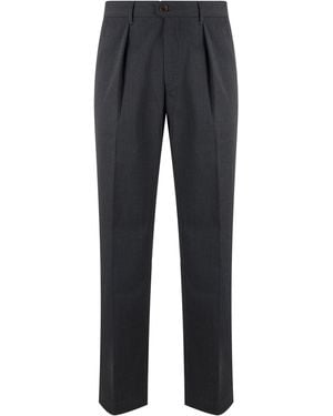 Slowear Slow Pleated Wool-Blend Pants With Hook-And-Zip Closure - Blue