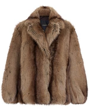Pinko Faux Fur Oversized Jacket With Wide Collar - Brown