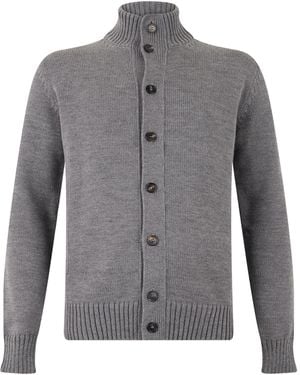 Slowear High-Neck Wool Cardigan With Button Front - Grey